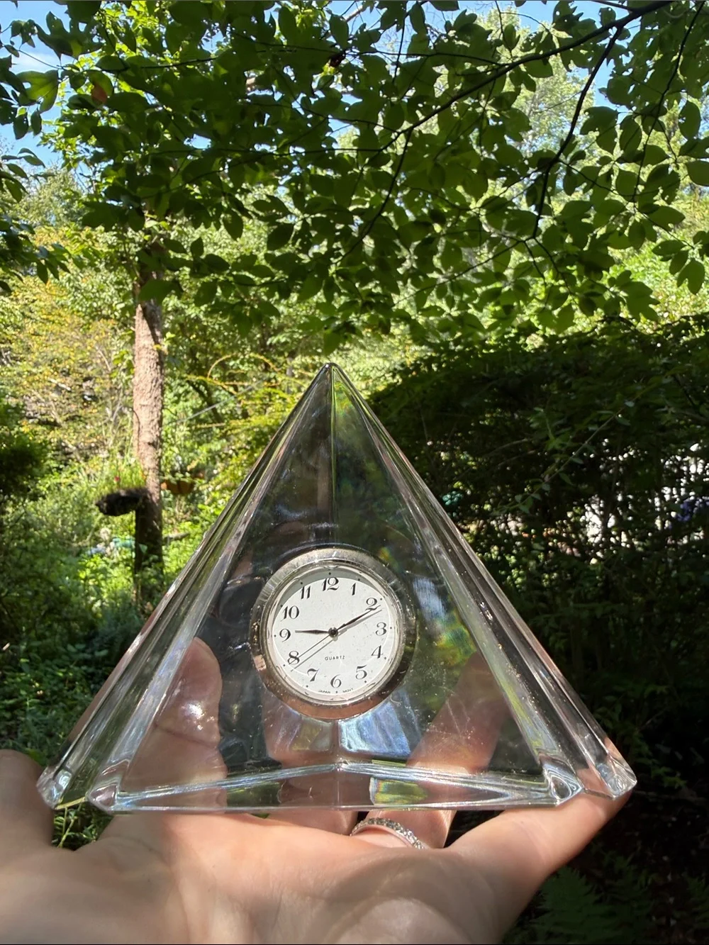 Lenox Clear Crystal Pyramid Clock with White Face and Silver Trim